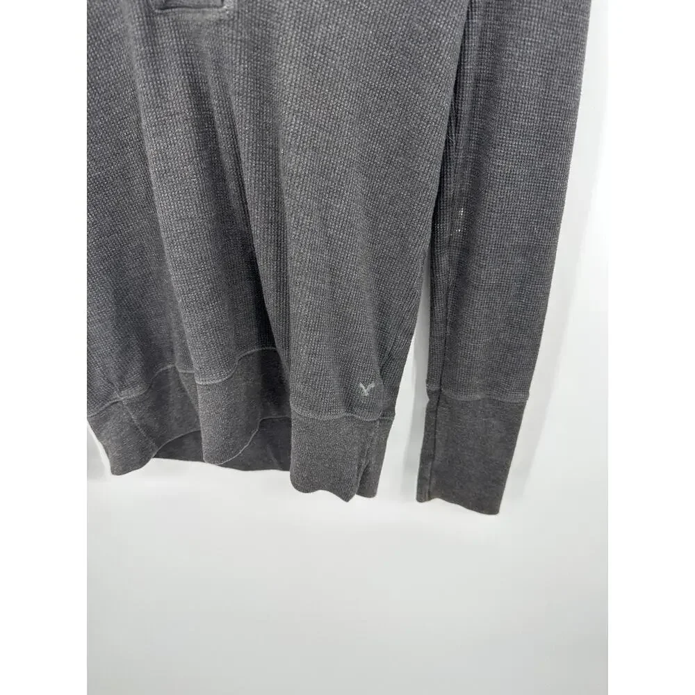 Y2K American Eagle Gray Thermal Pullover Sweater Hooded Shawl Neck Women Large - Picture 3 of 9